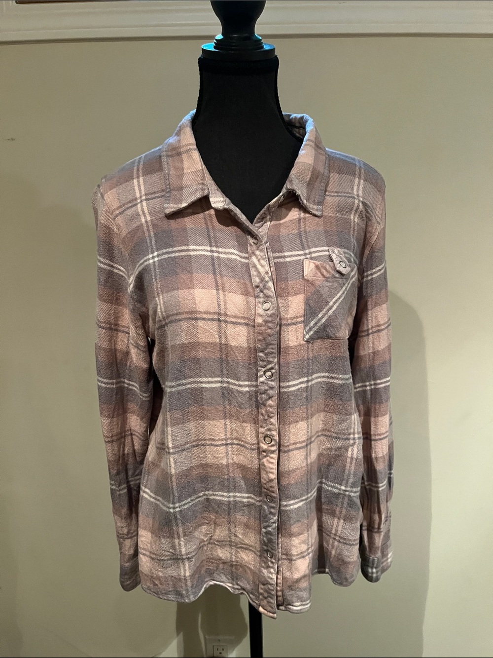 Christopher & Banks Plaid Button-Down Shirt in Taupe and Gray